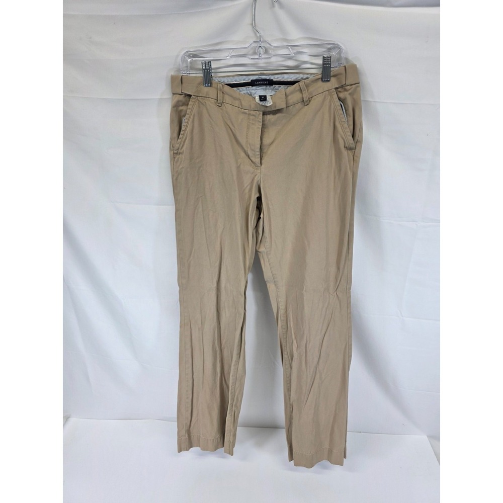 Lands' End Womens Khaki Chino Pants Size 10 Straight Leg Cotton Twill‎ Beige